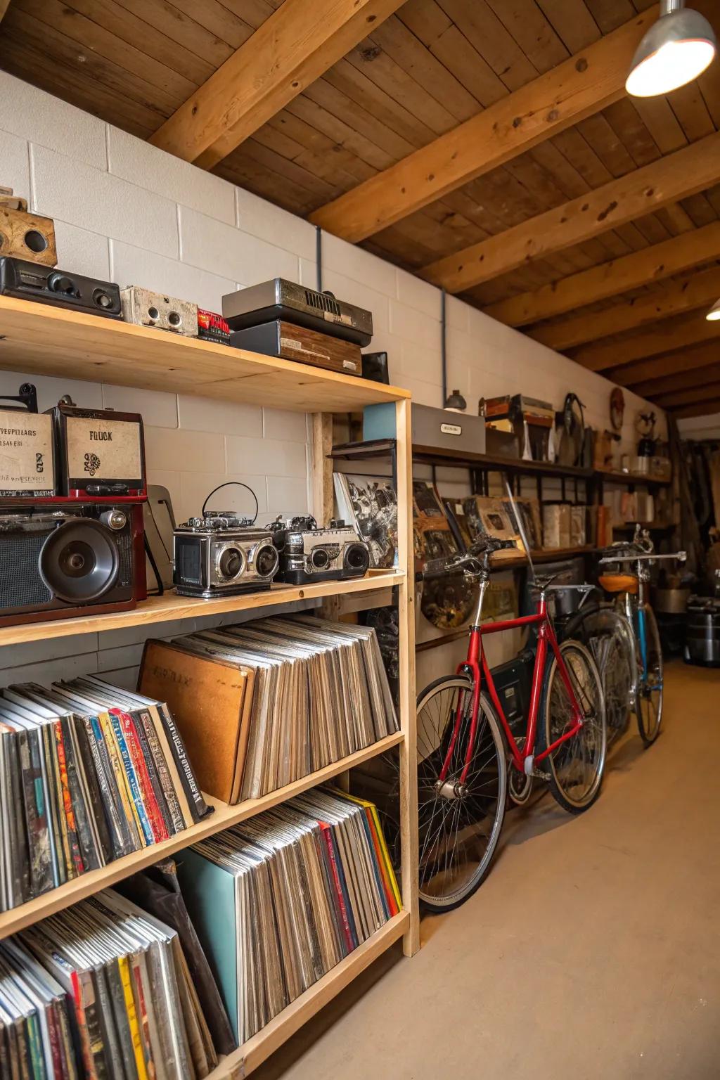Items from the past add personal narratives to a vintage garage.