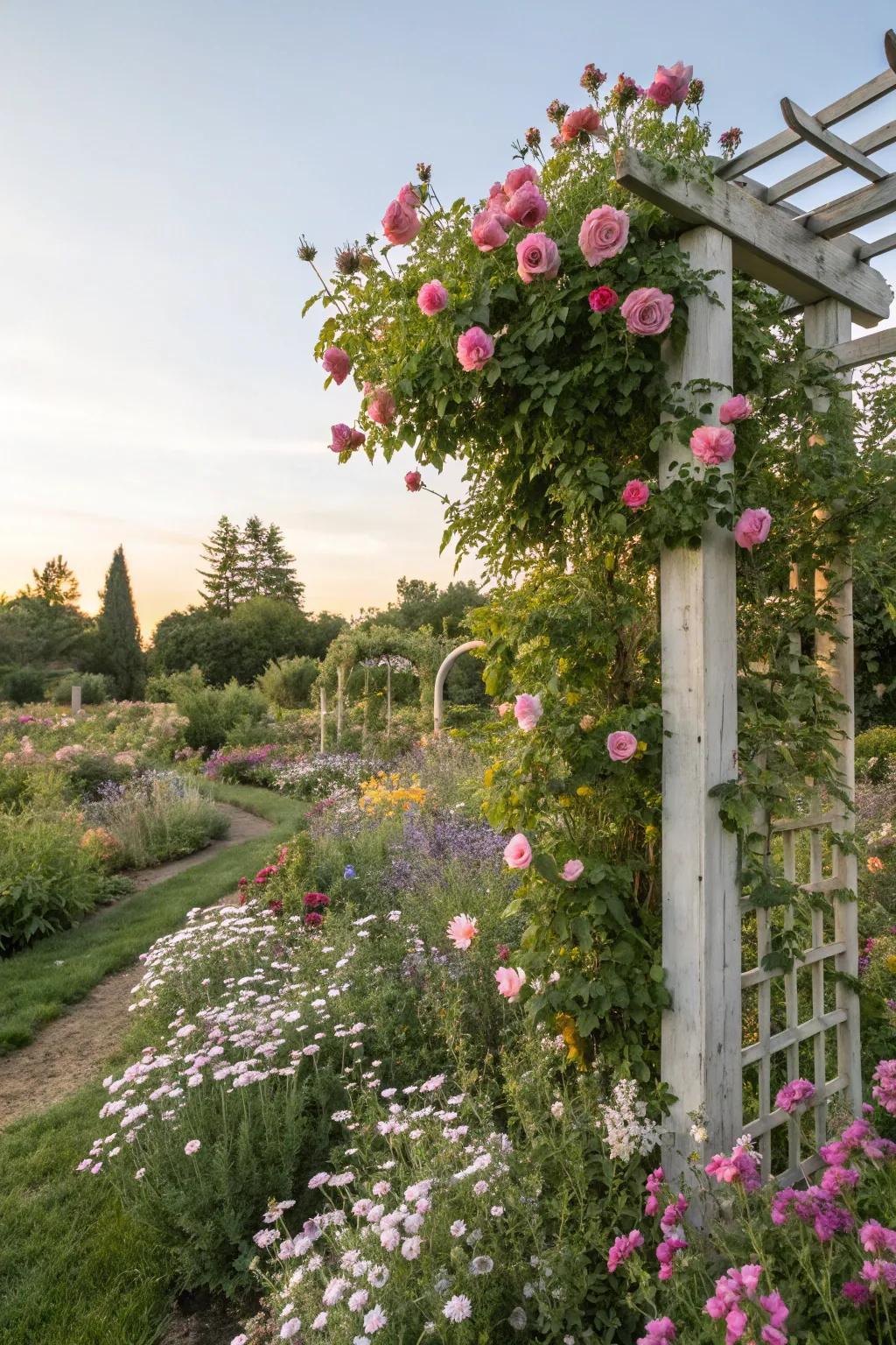 Opulent plants and florals amplify the vintage atmosphere.