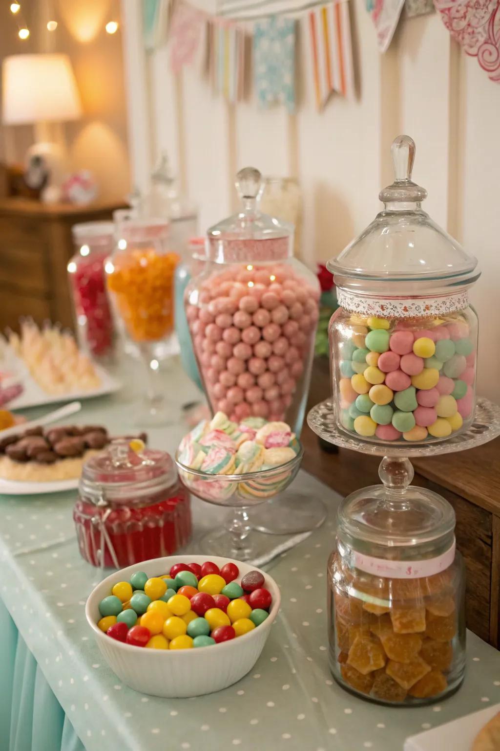 A delightful retro candy buffet sparking nostalgic memories.