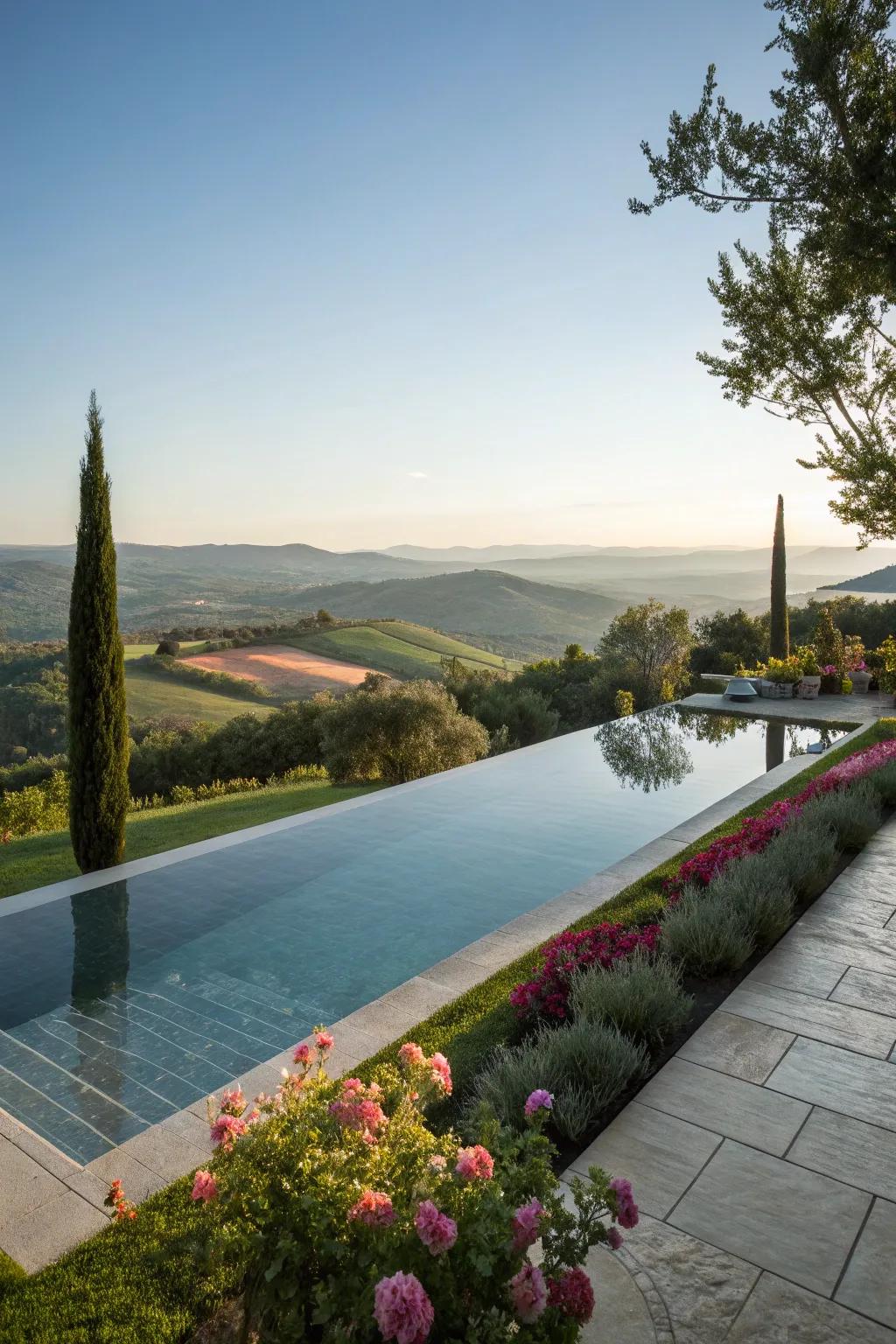 An infinity edge pool artfully blends water and the horizon.