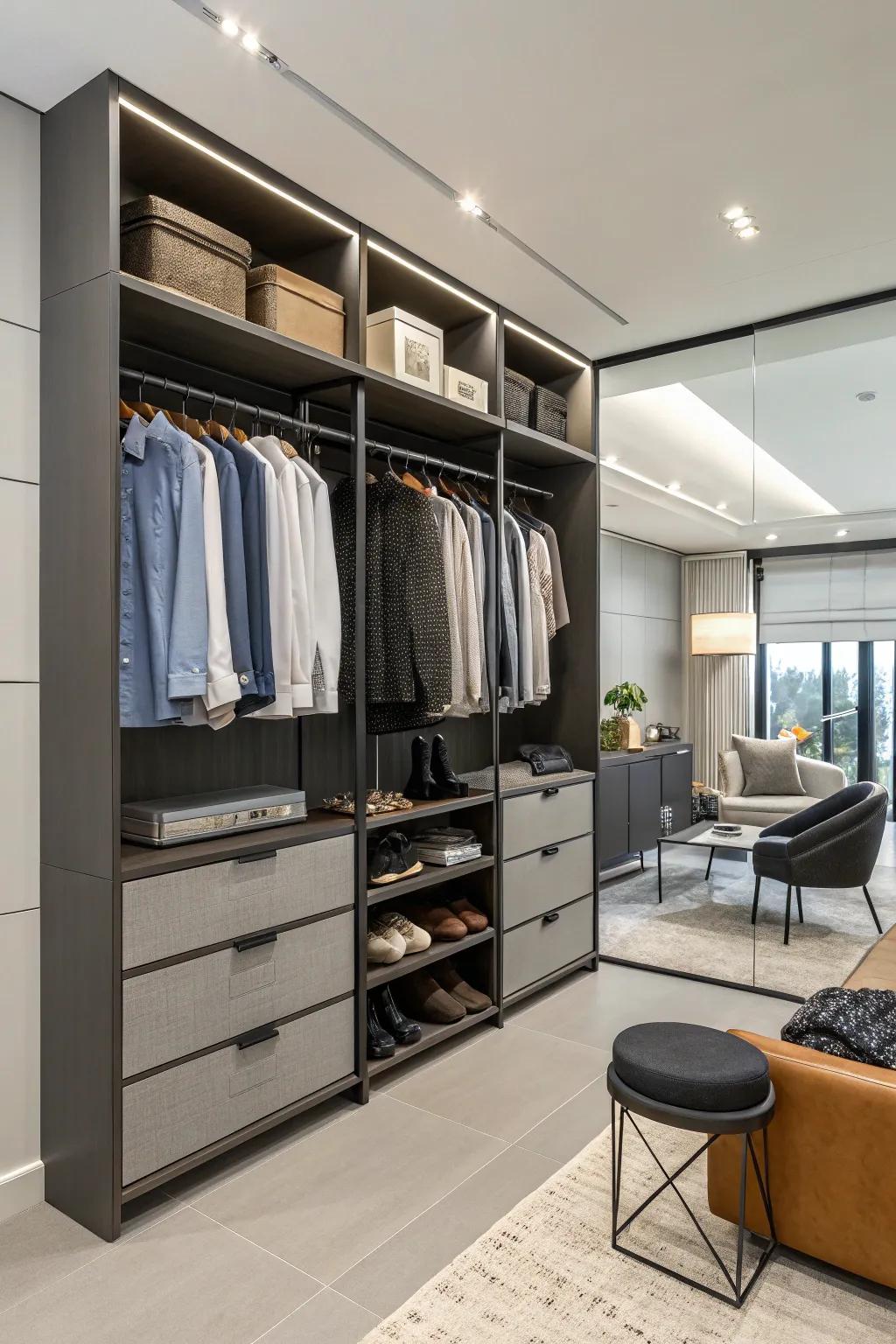 Modular units in wall closets let you customize your storage.