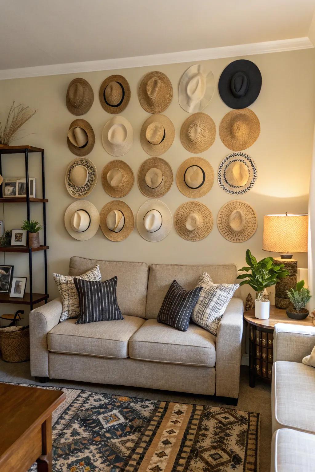 A harmonious hat display for a balanced look