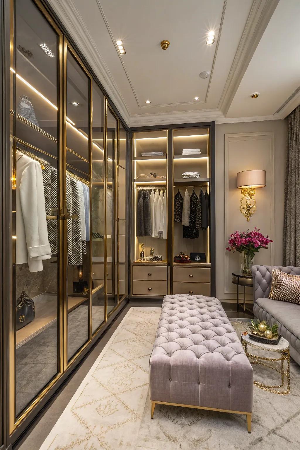 Luxurious seating elevates the closet experience, uniting style and comfort.