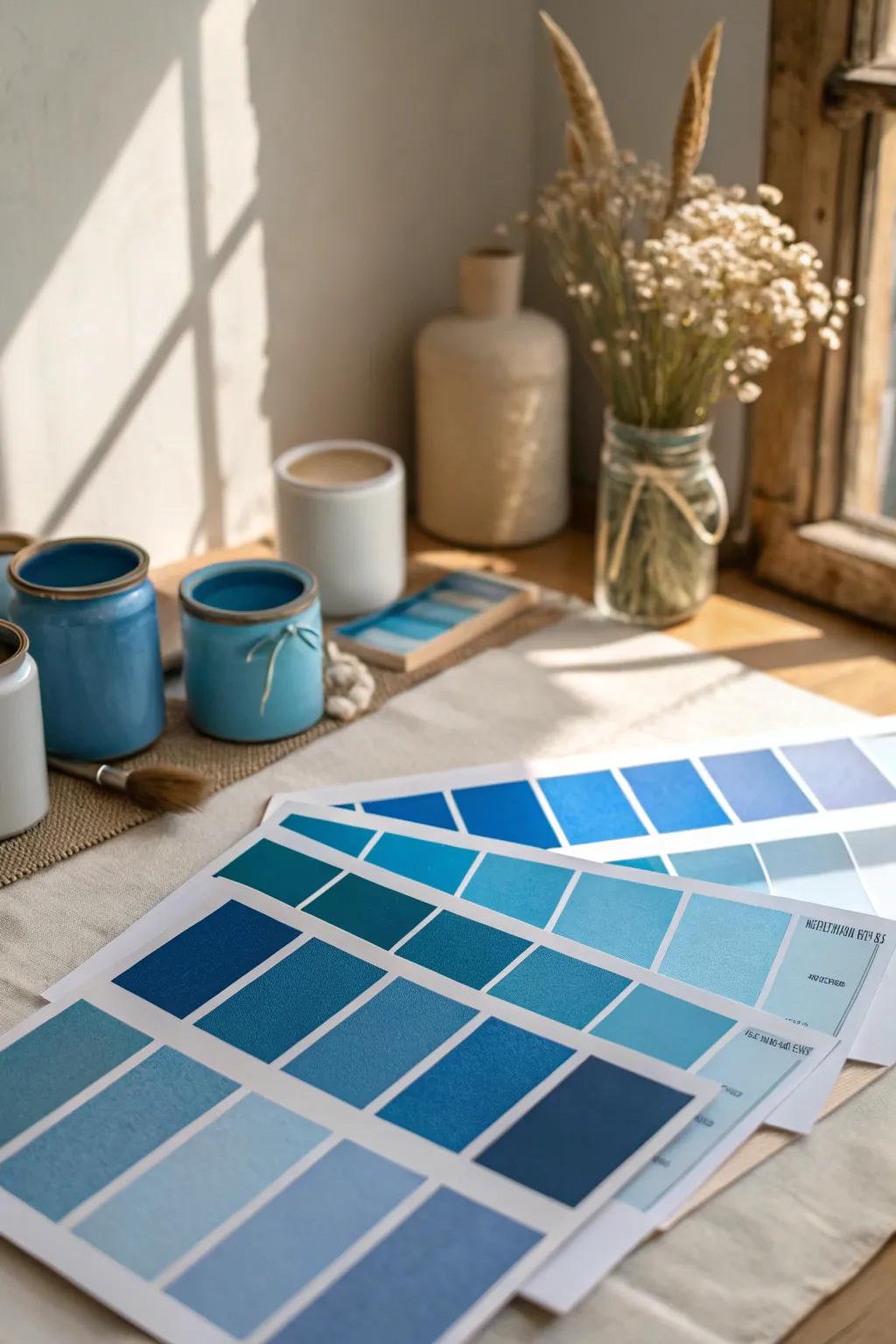 Test various finish samples to discover your ideal cerulean shade.