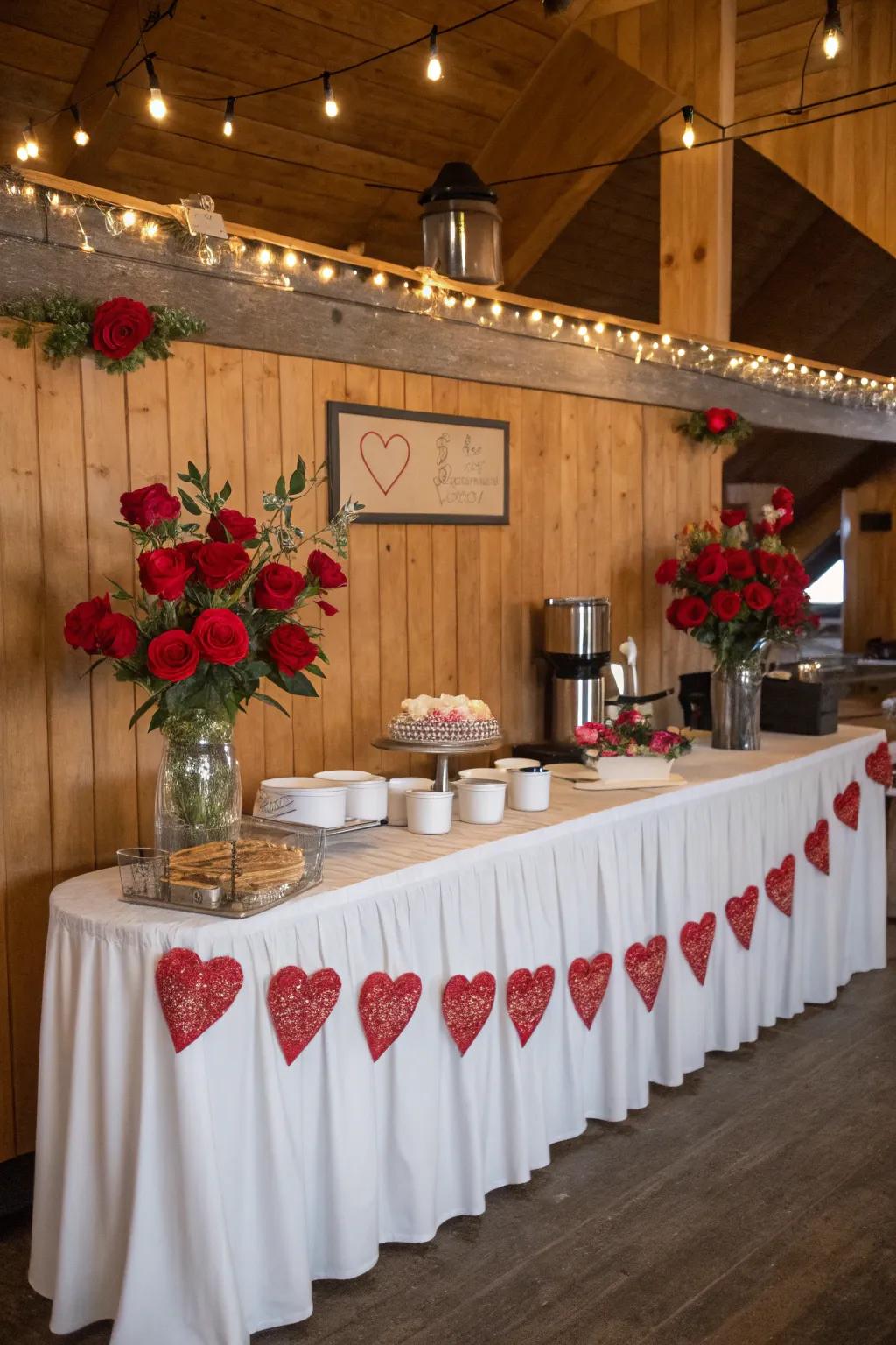 Romantic theme decor at a wedding coffee bar.