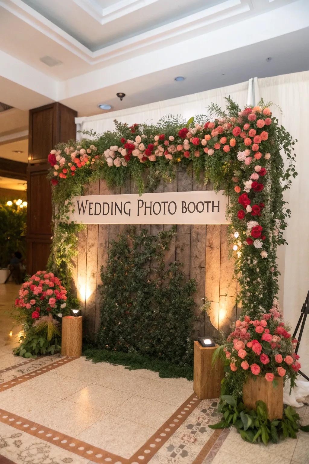 A customized snapshot booth setting for wedding attendees.