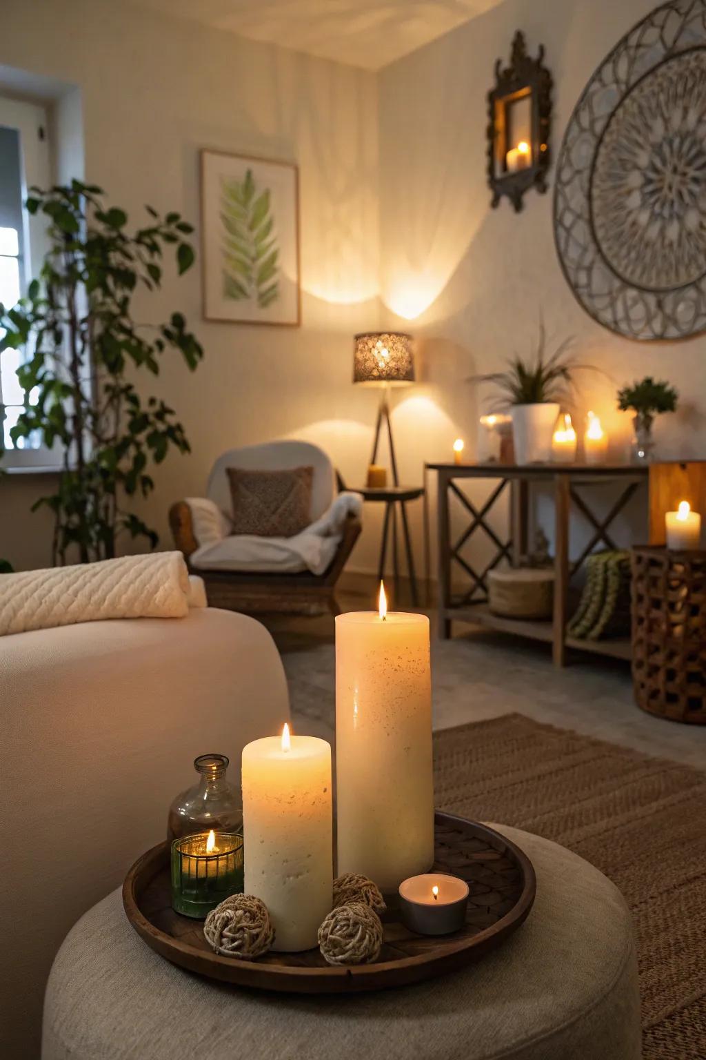 Fragrant lights set the tone for a comfortable homecoming.