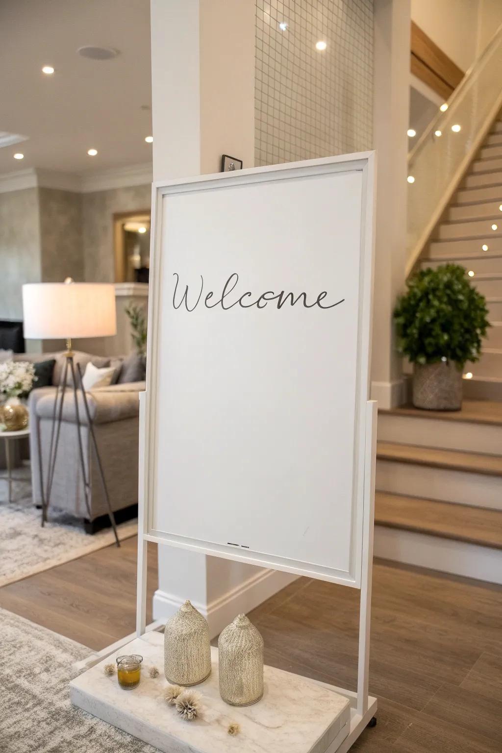 A simple board design creating a peaceful welcome.
