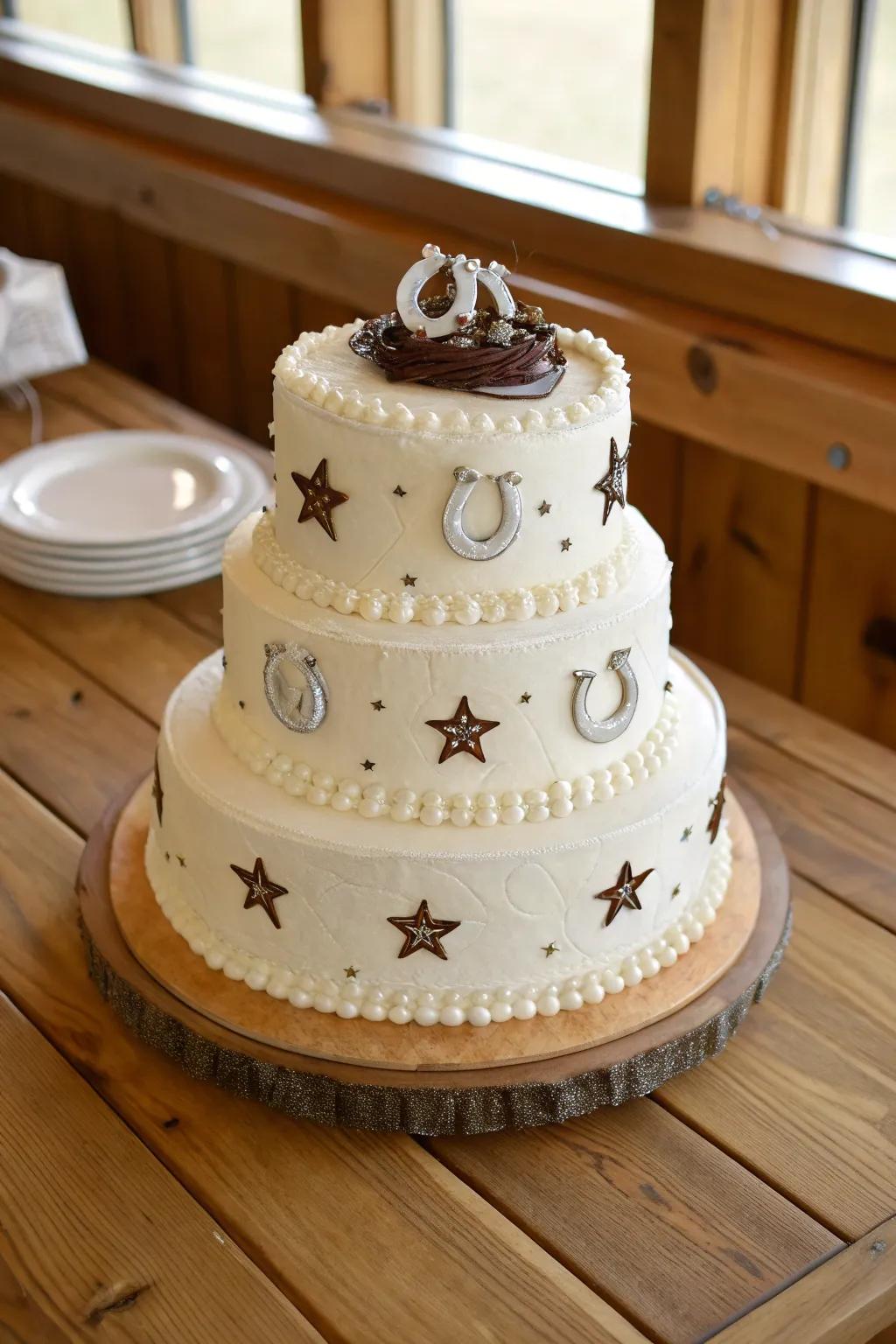 Cake featuring western emblems for added allure.