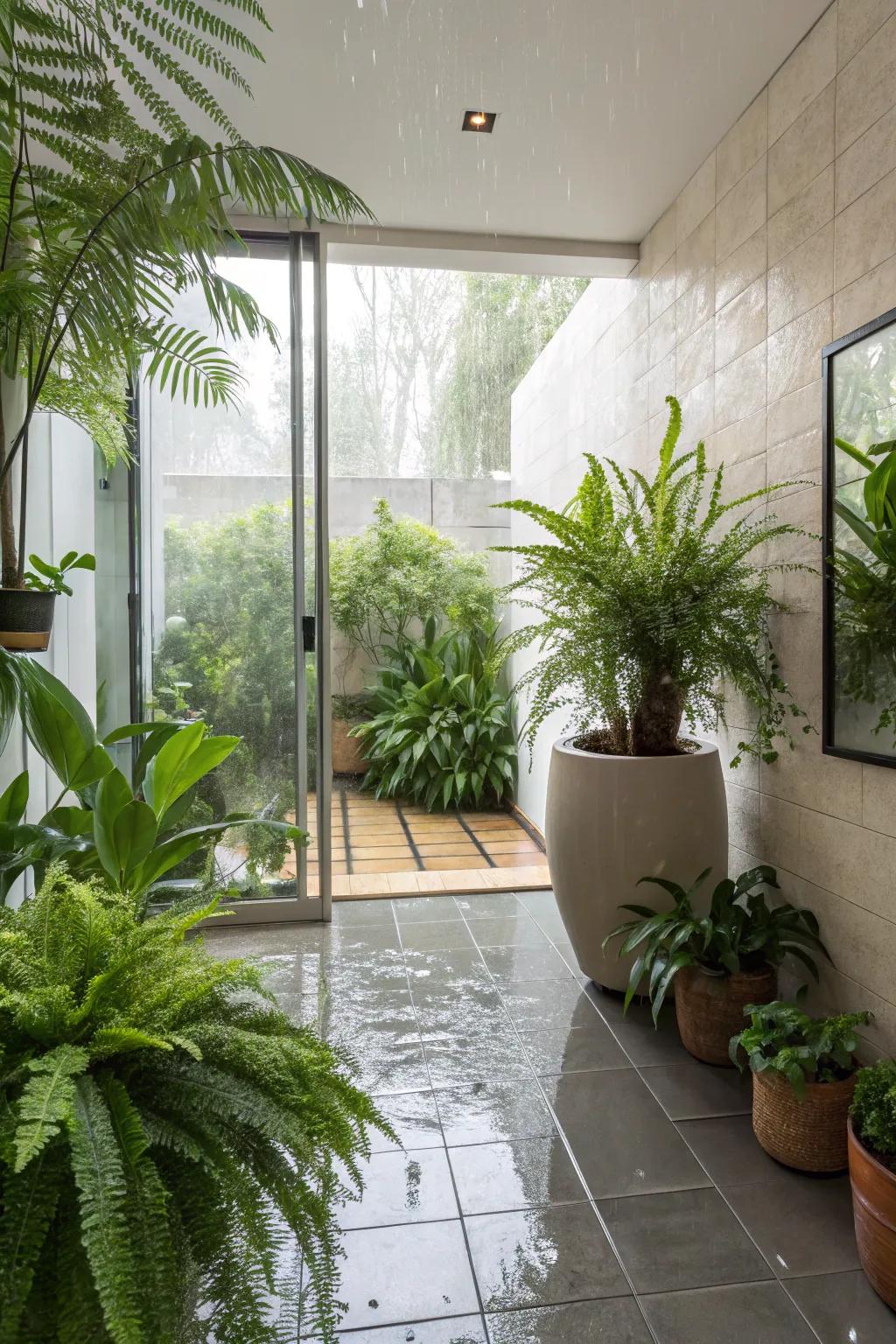 Botanicals bring life and peace to the wet room.