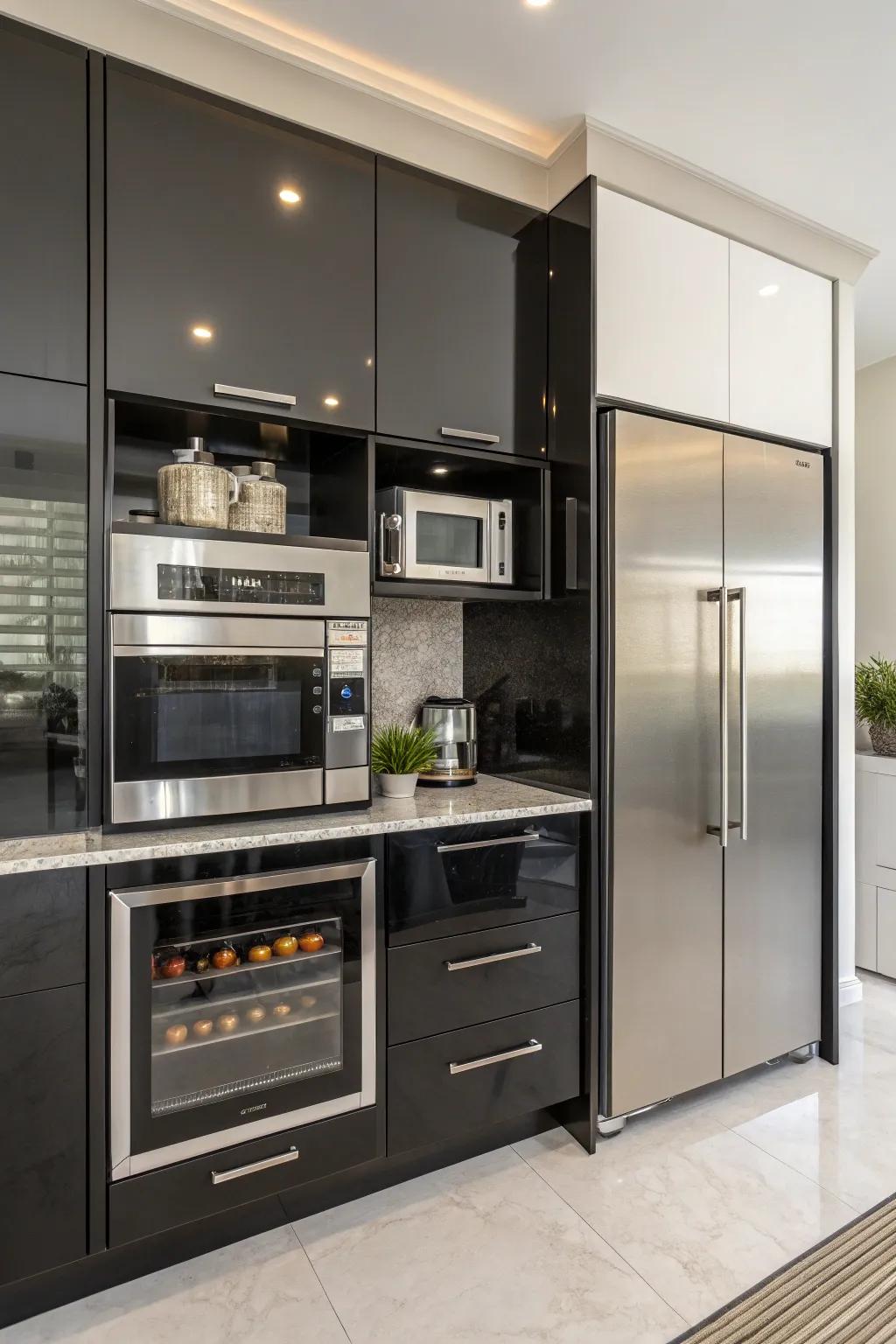 Hide your microwave behind component doors for a tidy and minimalist feel.