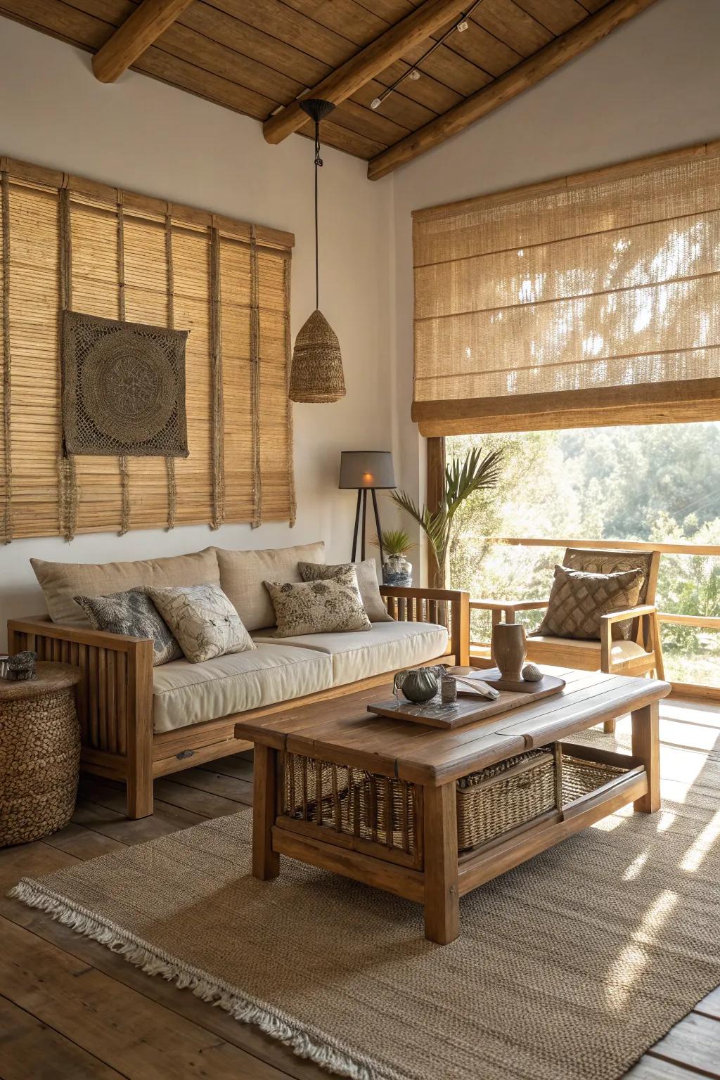 By using window treatments made of natural raw materials, you can create a warm setting.
