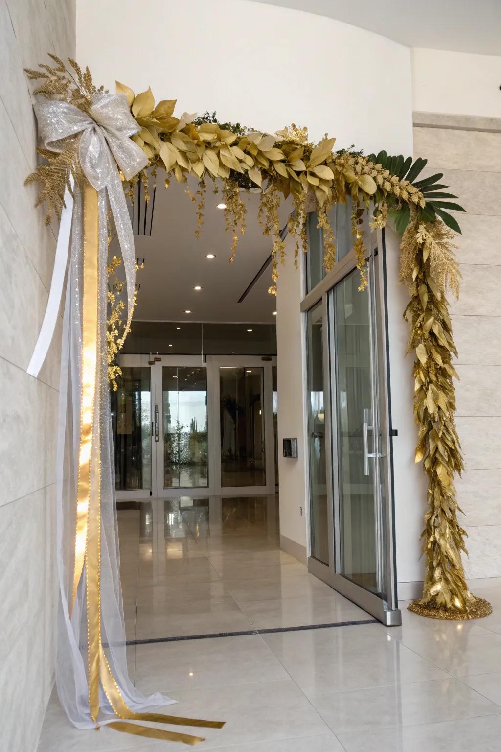 Metallic accents impart a touch of glamour to winter swags.