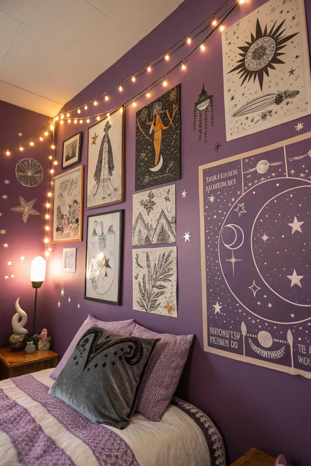 Mystical artwork transforms walls into a canvas of enchantment.