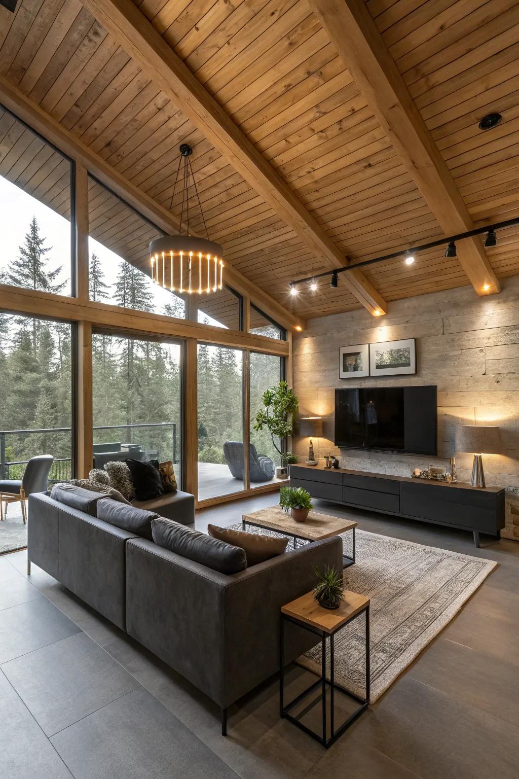 Built-in illumination showcases wood ceilings wonderfully.