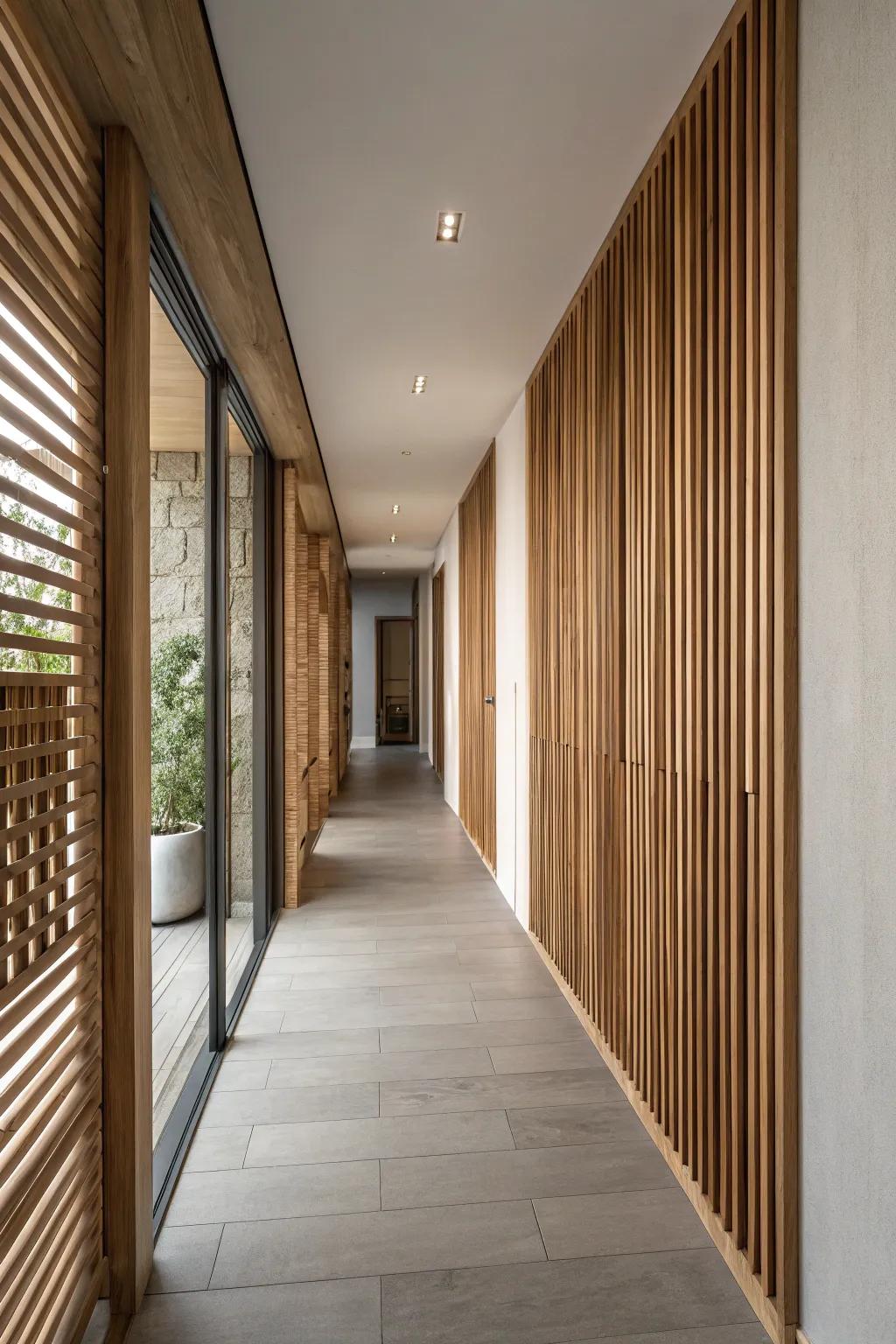 Introduce depth with textured and varied wood slat designs.