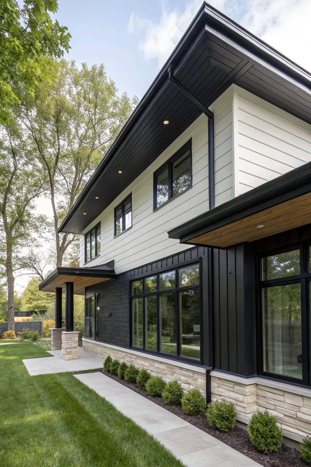 Black-tinted timber soffits for a bold and modern spectacle.