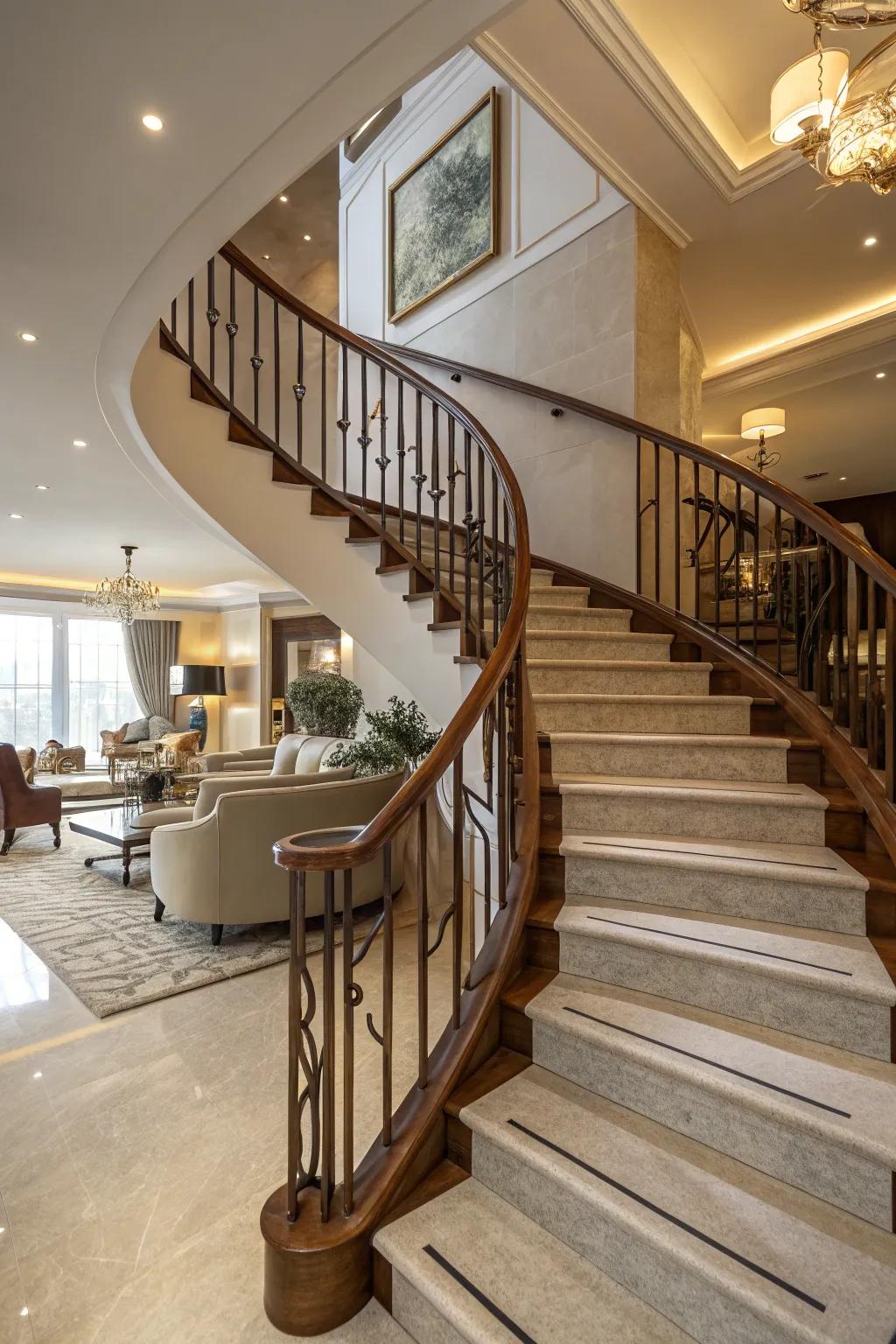 Movement and beauty: gracefully arched wooden railings.