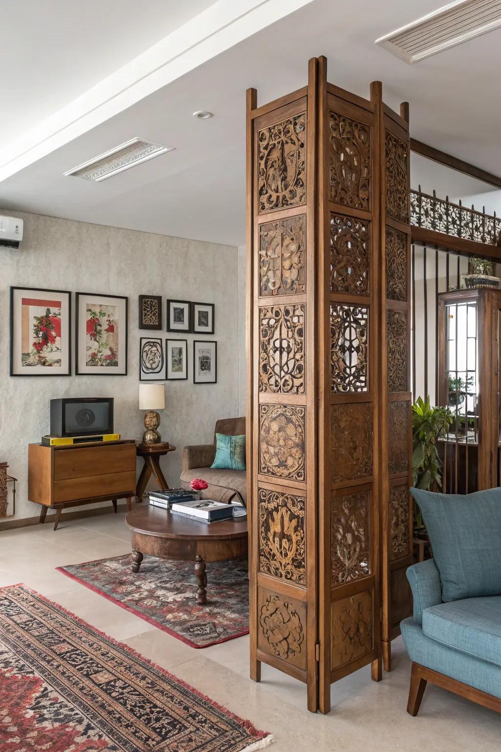 The merging of contemporary and traditional styles crafts a unique ambiance in this lounge.