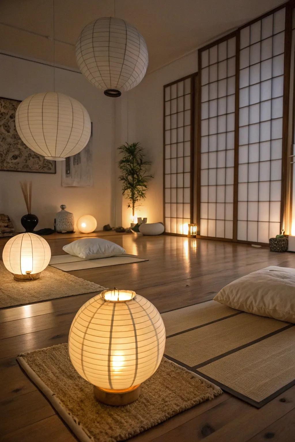 Soft illumination enhances the room's peaceful atmosphere.