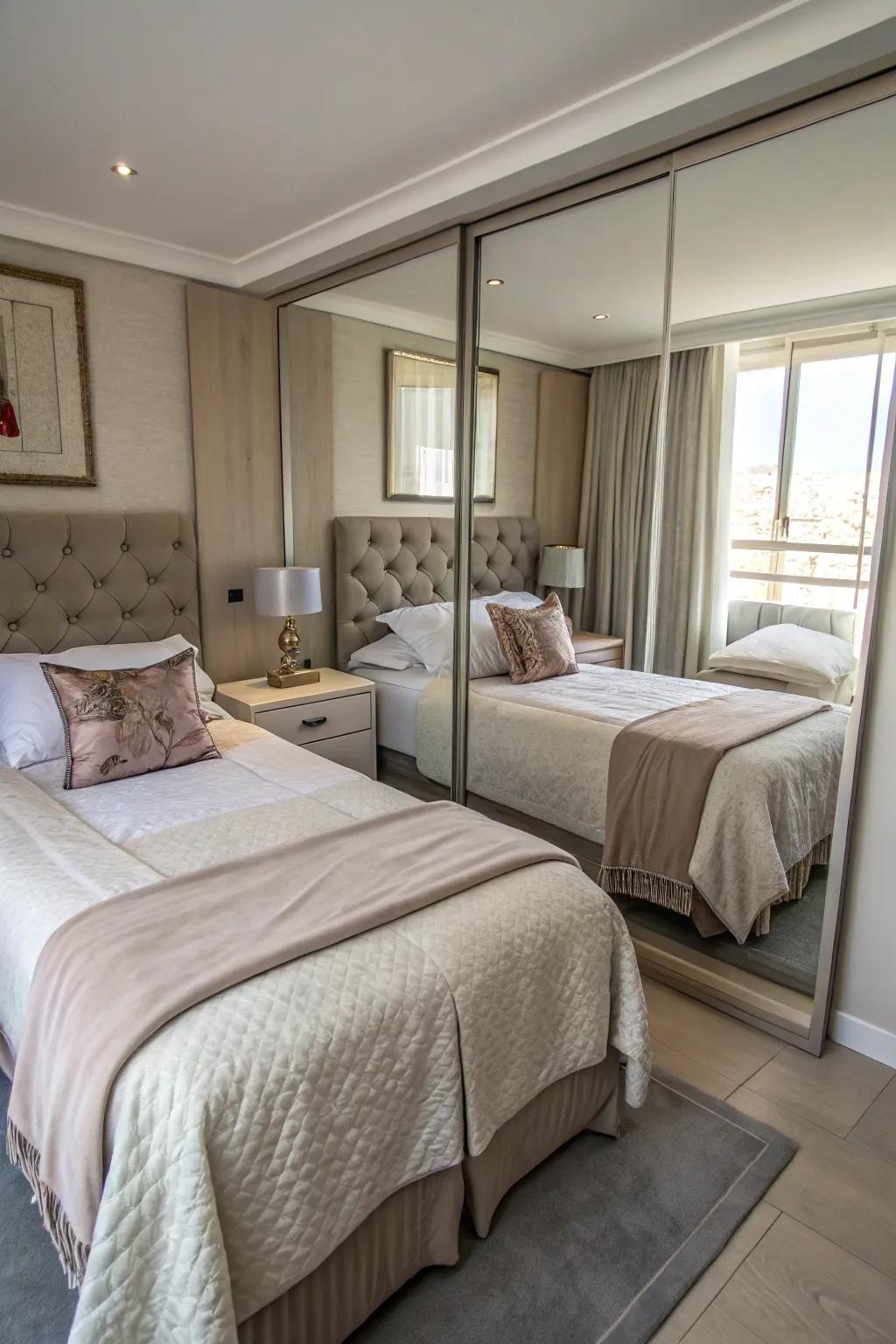 Reflective walls can visually expand a room.