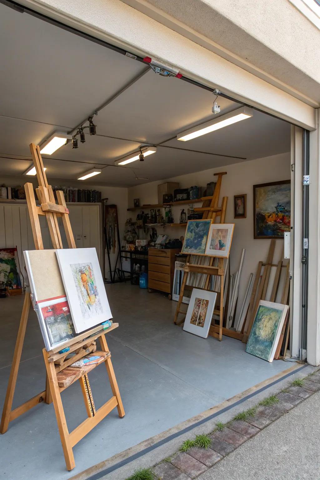 Free your creative spirit within a garage redefined as a vibrant artistic retreat.