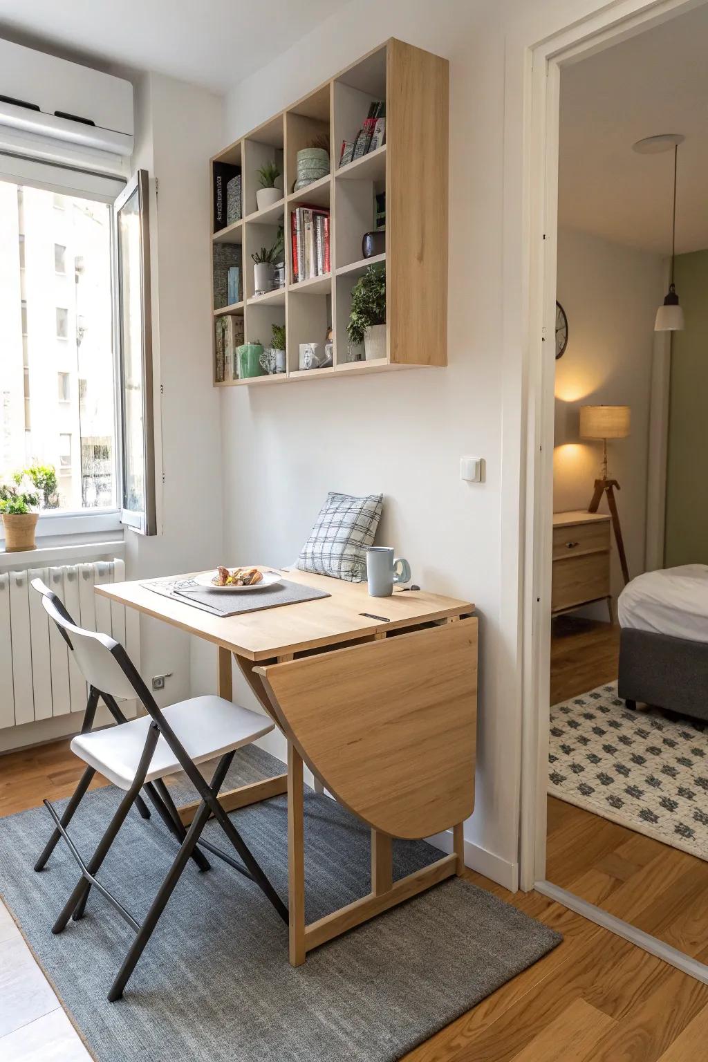 Folding furniture offers adaptability in small spaces