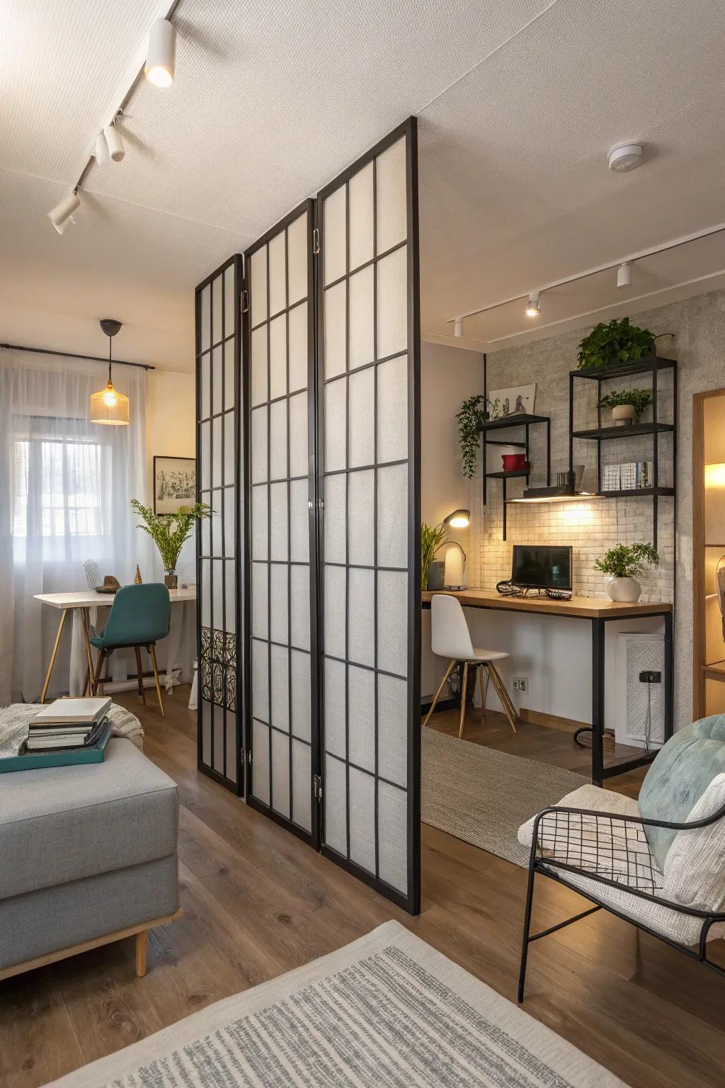 Spaces can be defined using portable partitions without permanent walls.
