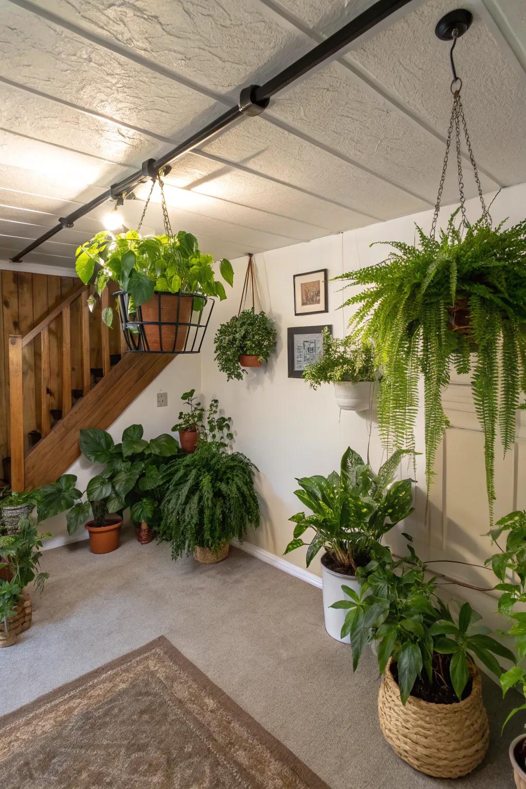 Plants can add life and a touch of nature to your basement.