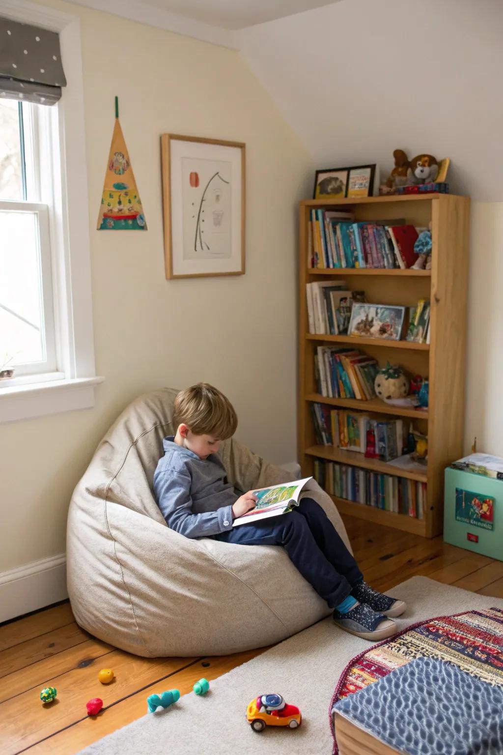 A comfy corner for reading adventures and leisure.