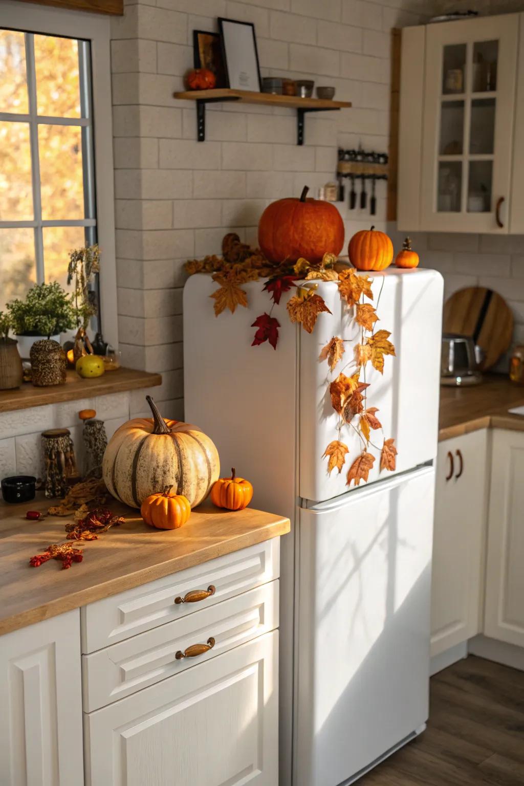 Show off the seasons with creative decor above your fridge.