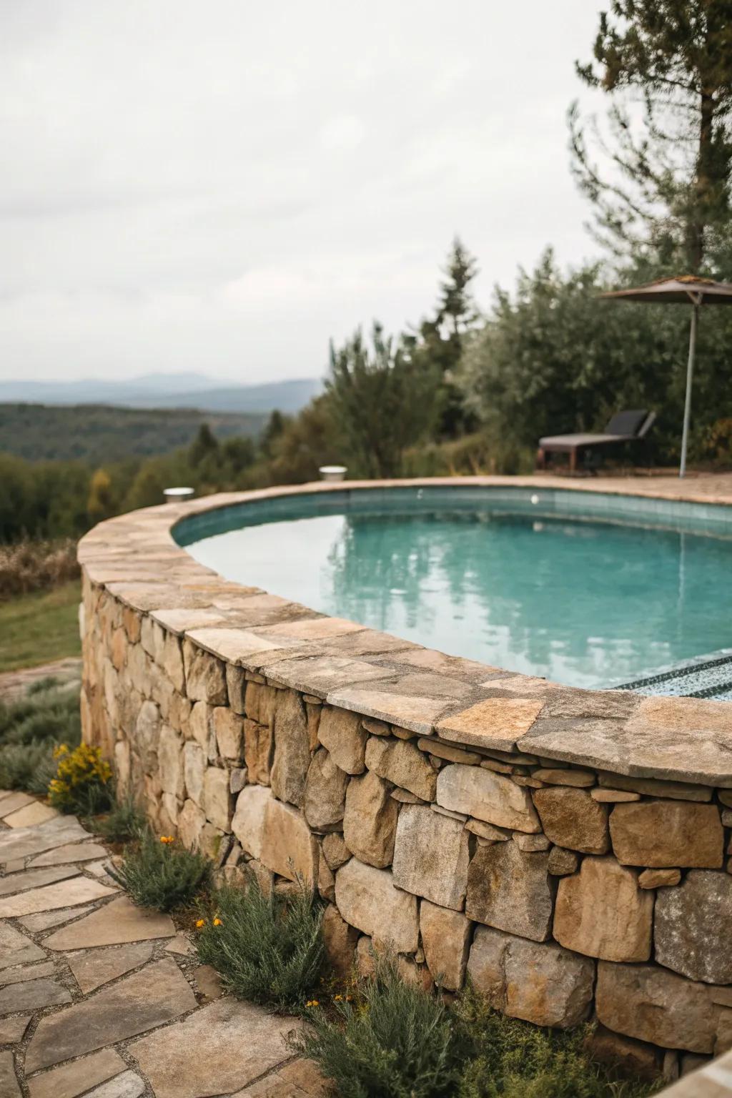 Stone walls create a rustic and solid privacy solution around your pool.