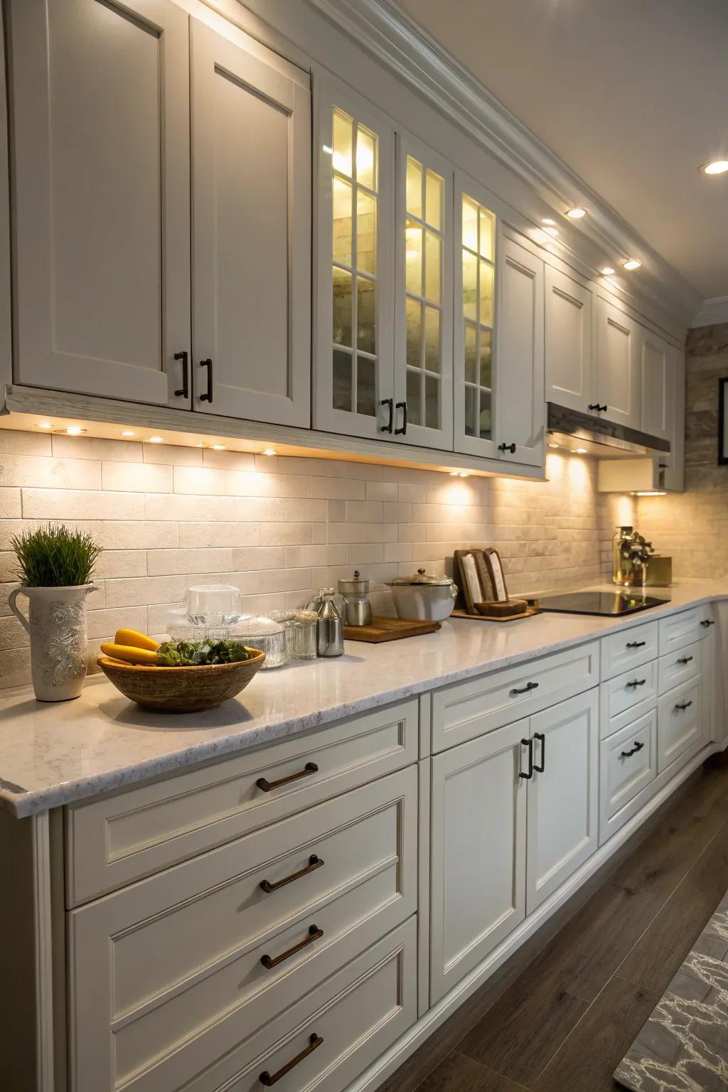 Under-cabinet lights provide style and practicality.