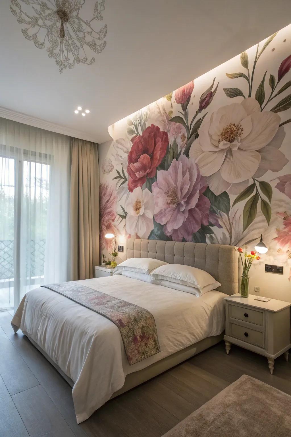Embrace romance with murals depicting floral dreams.