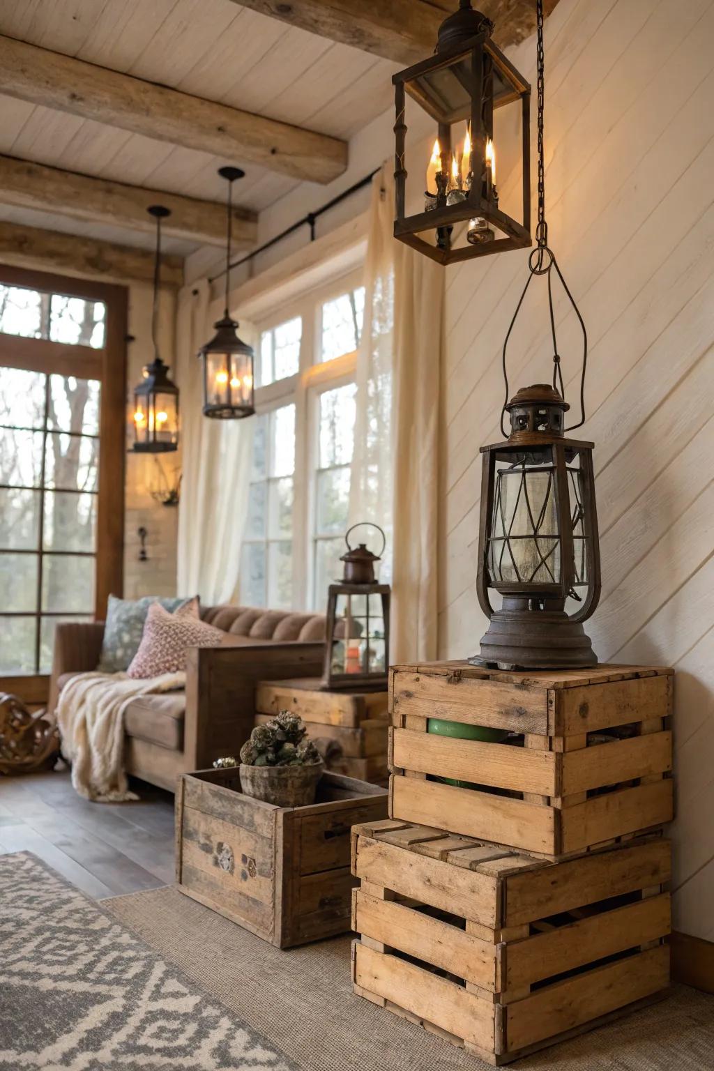 Antique and country-style d&eacute;cor offering winter charm