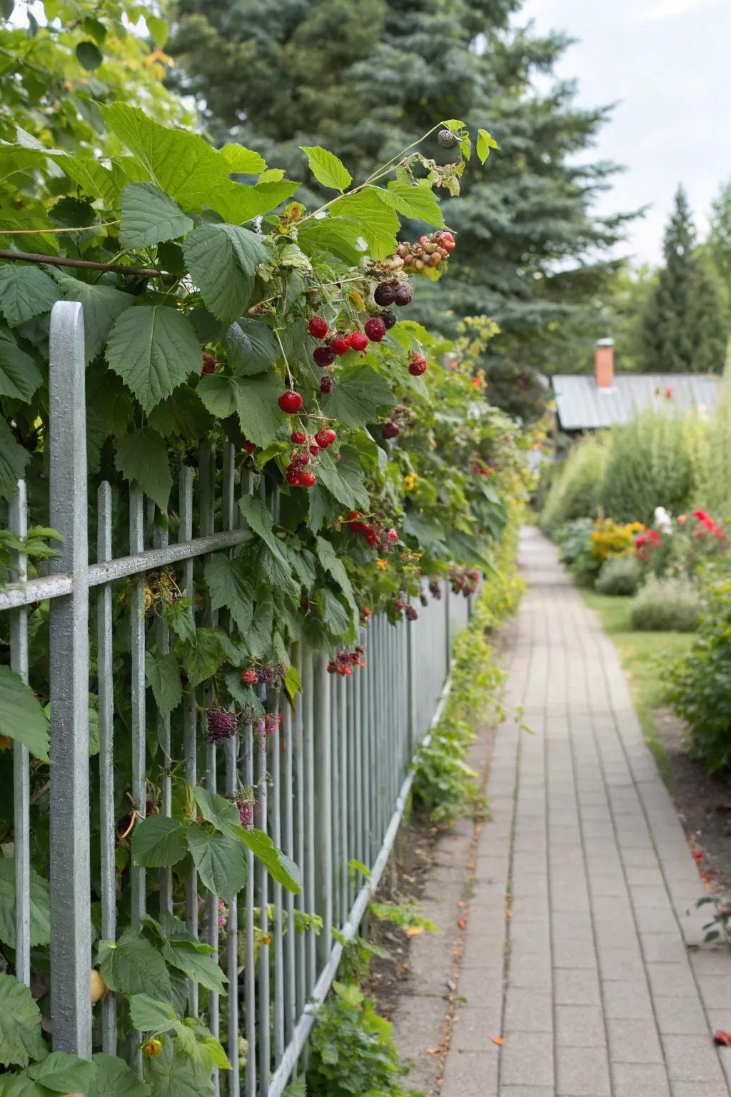 Edible flora impart splendor and utility to your fence.