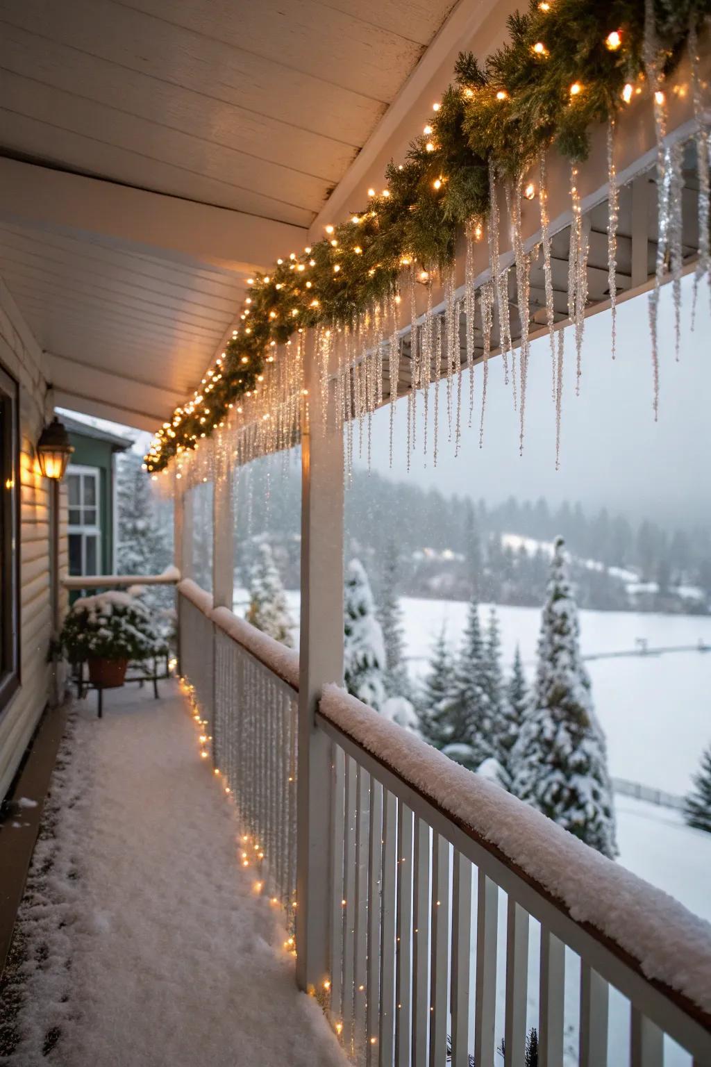 A winter scene theme transforms this balcony into a festive escape.