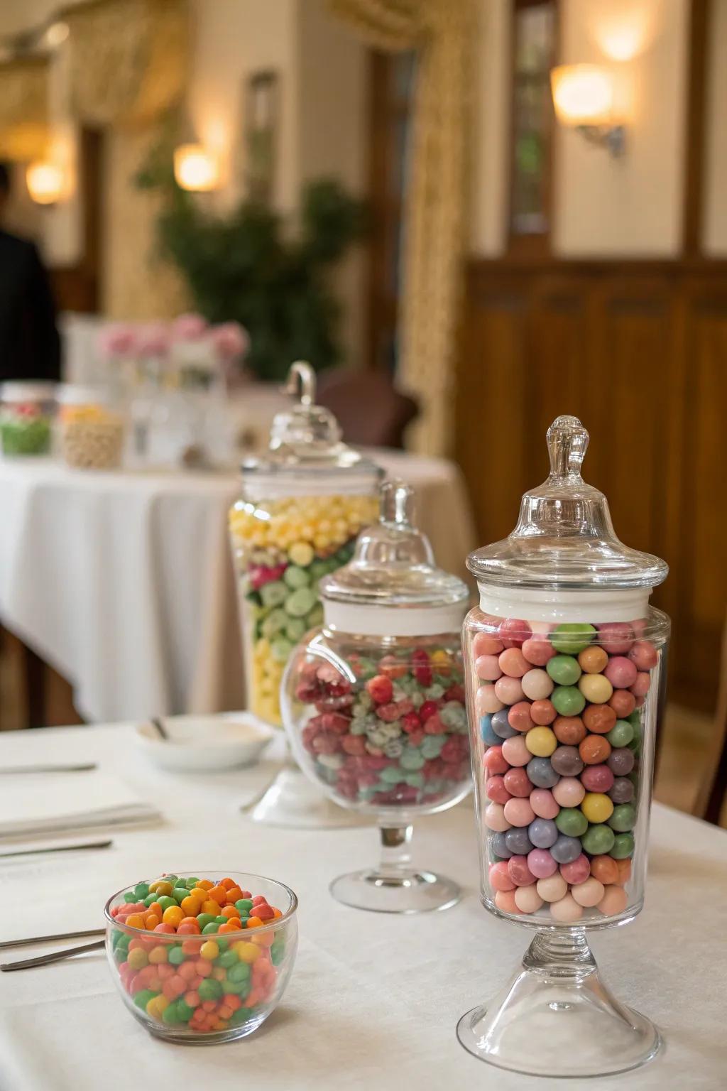 Sweet treats in vintage-inspired glass jars make for delightful decor.