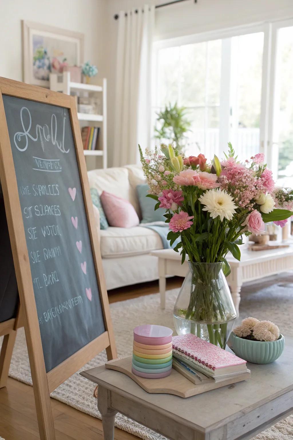 Spring colors come alive on this chalkboard.