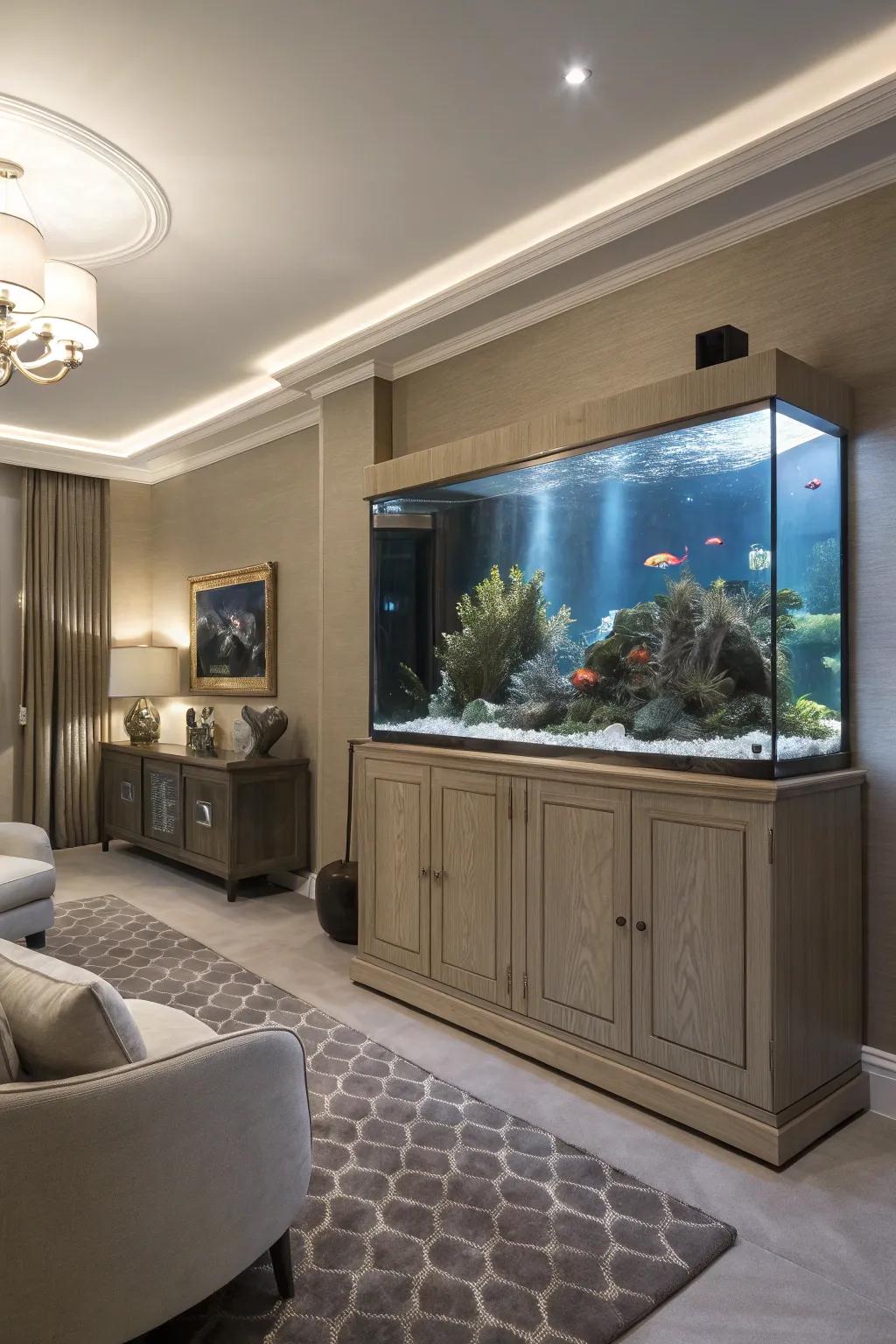 Refined enclosed units hide clutter beautifully.