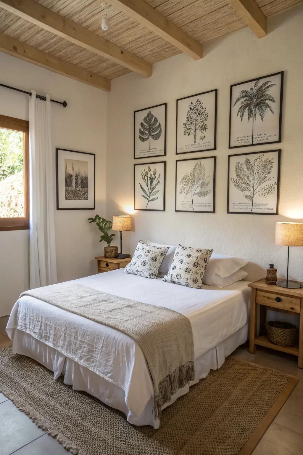 Minimalist artwork provides a tranquil touch to this bedroom.