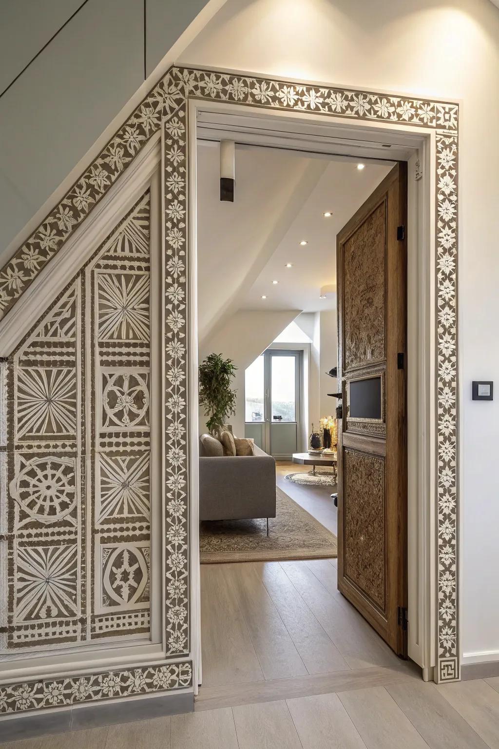 Geometric shapes contribute modern sophistication.