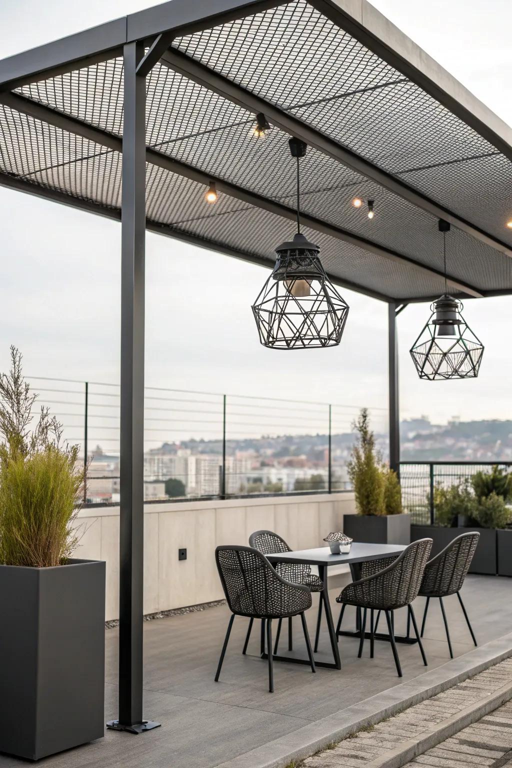 Achieve an industrial look with a metal grid covering.