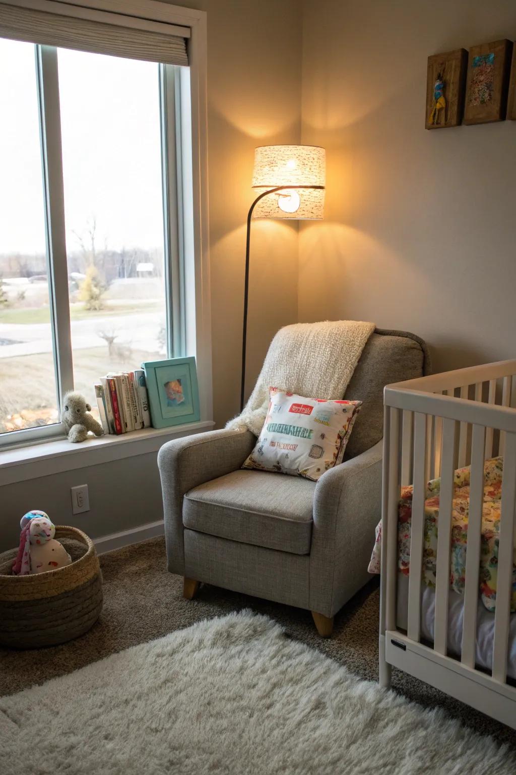 A comfortable reading spot can be a peaceful area for bonding and bedtime stories.