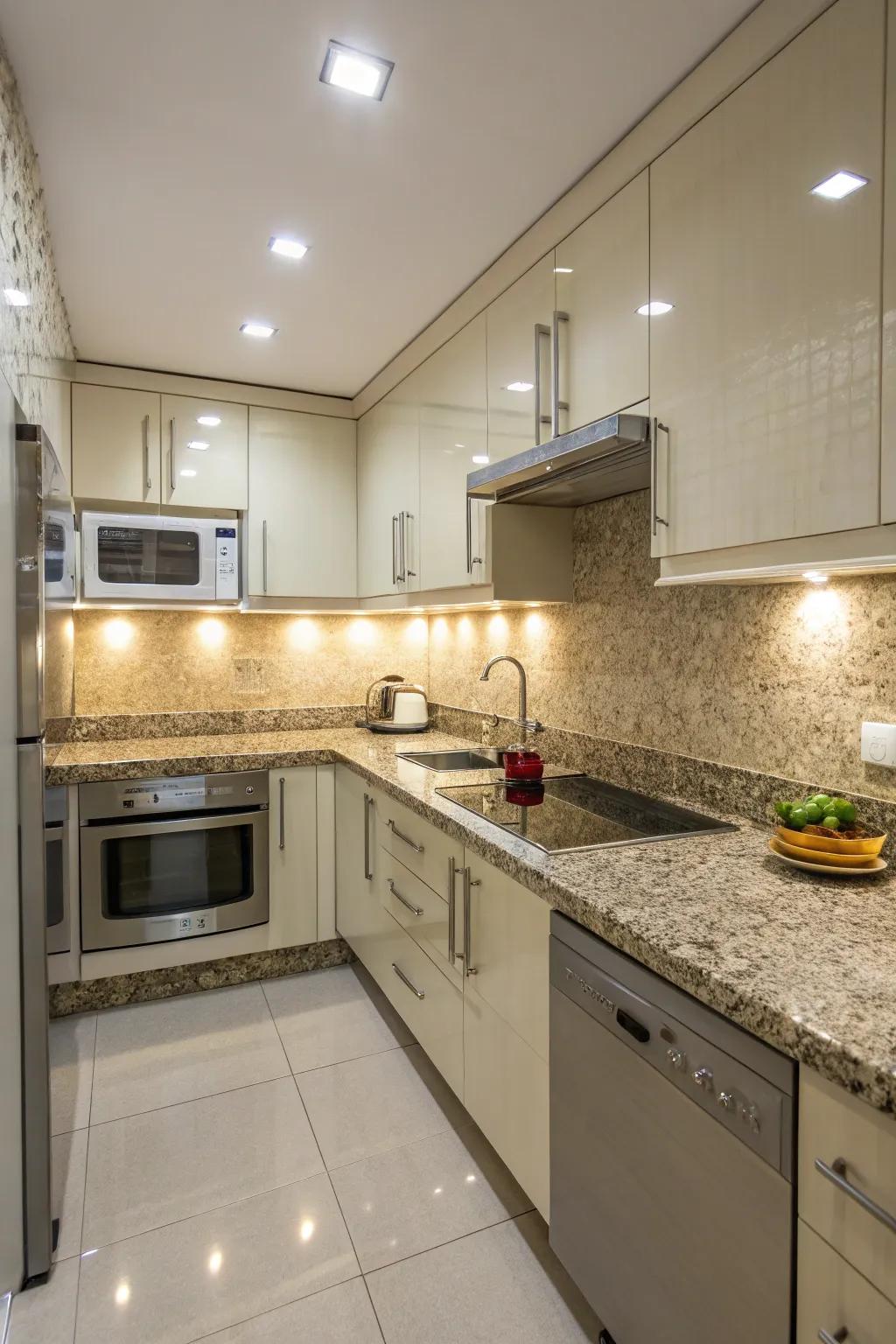 Small kitchen spaces can be made larger with smart backsplash choices.