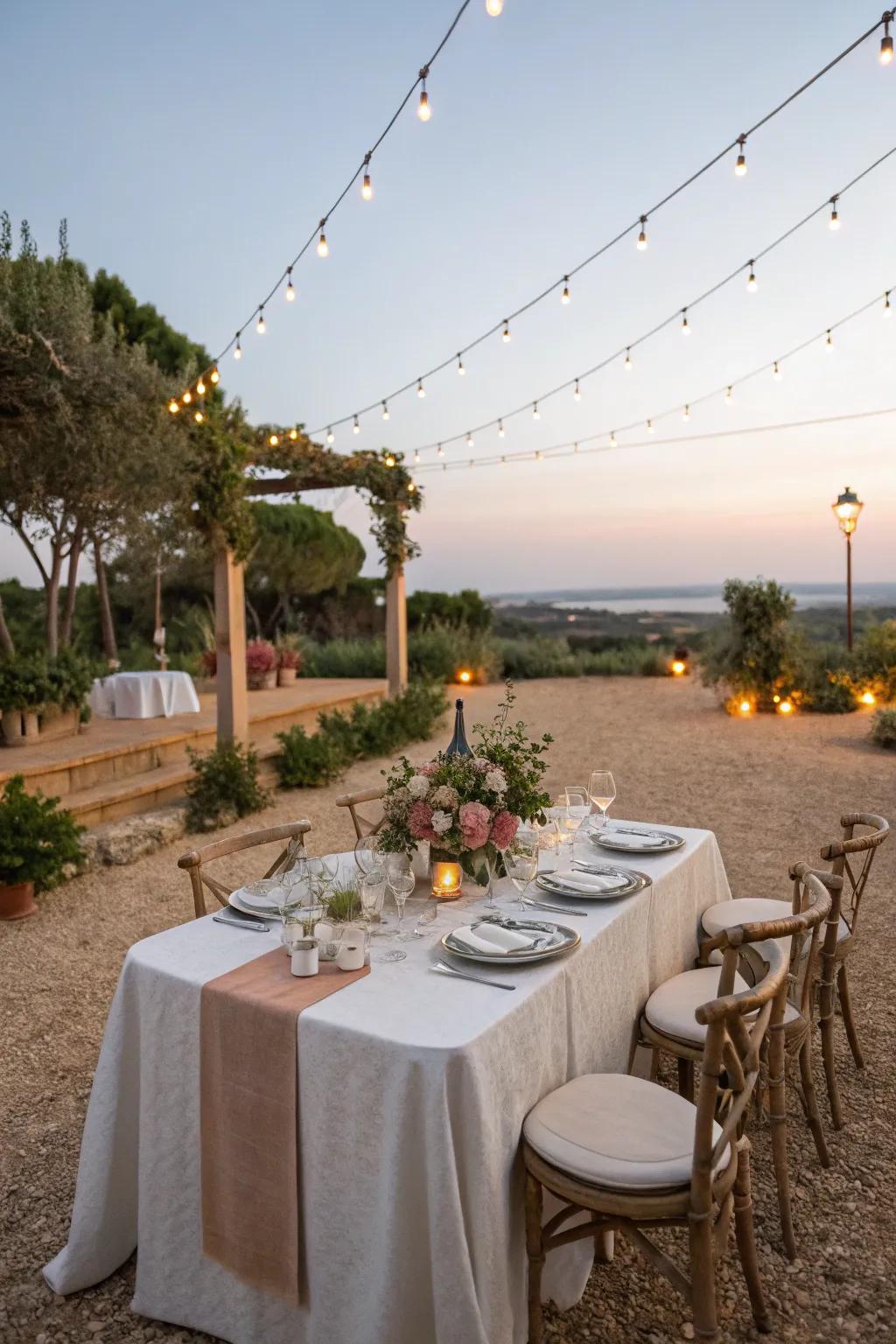Dine in style with an outdoor dining area set on crushed rock.