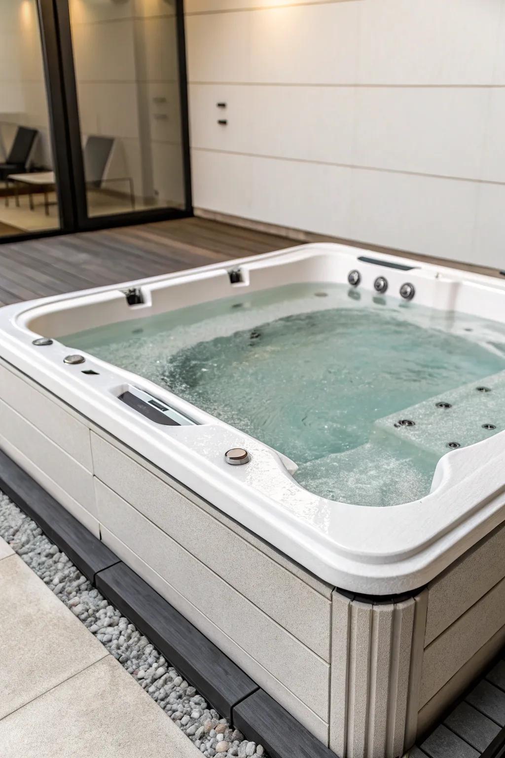 Minimalist layout introduces a polished, modern touch to your hot tub.