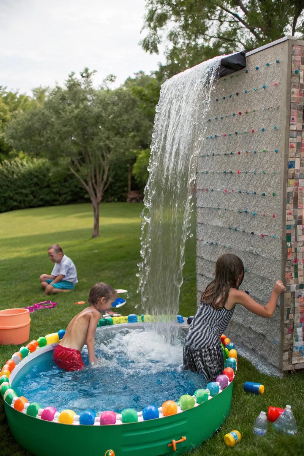 Endless fascination with a DIY water cascade.