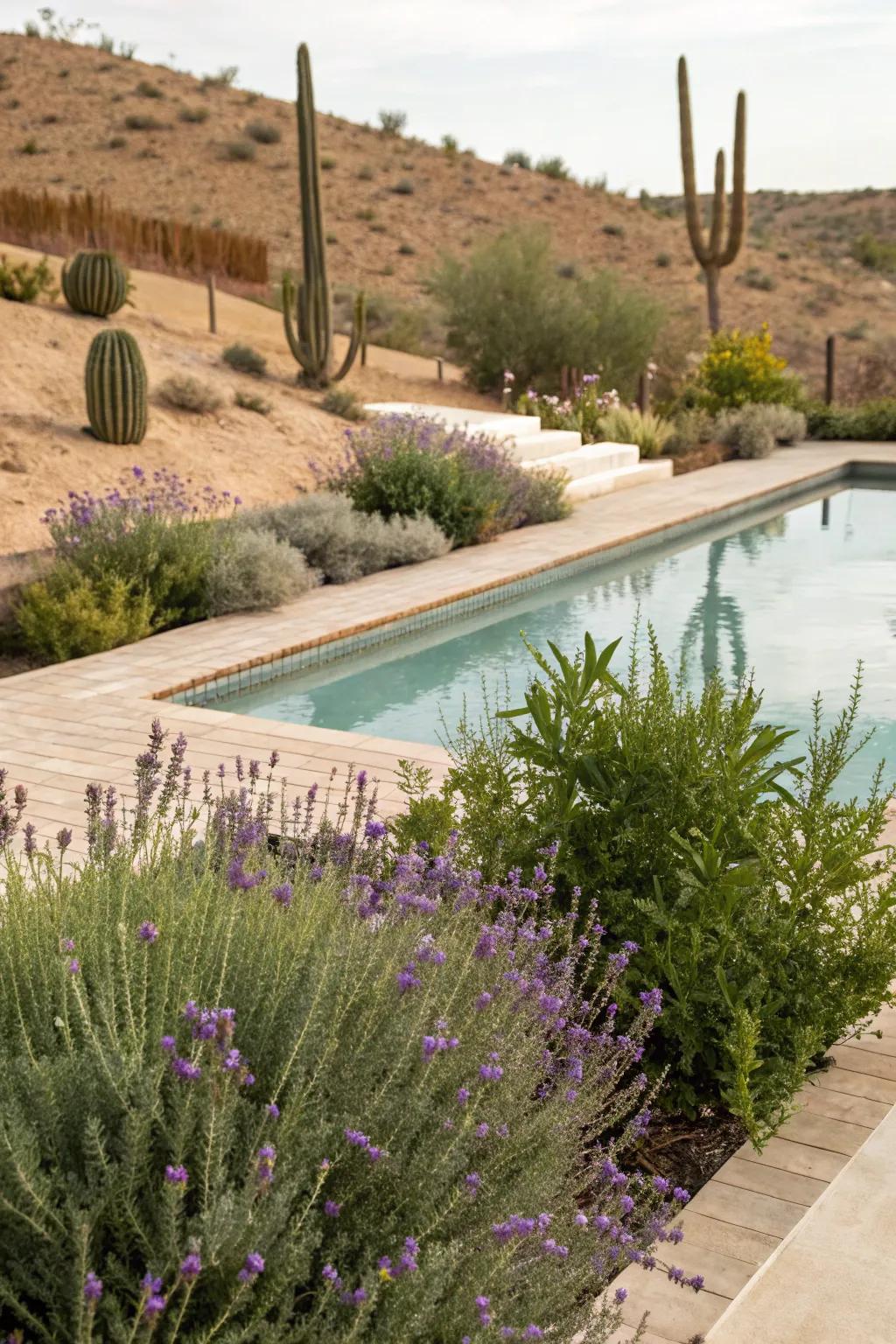 Desert-friendly plants beautifully incorporate nature into your pool area.