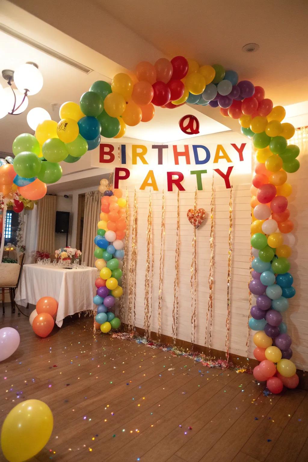 A personalized balloon garland for a birthday.